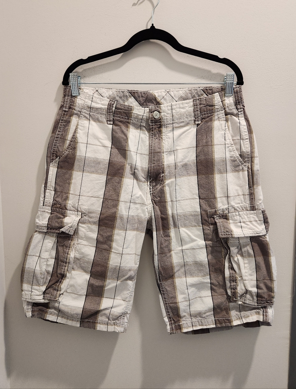 Levi's Y2K Plaid 100% Cotton Cargo Shorts - White & Brown & Gray